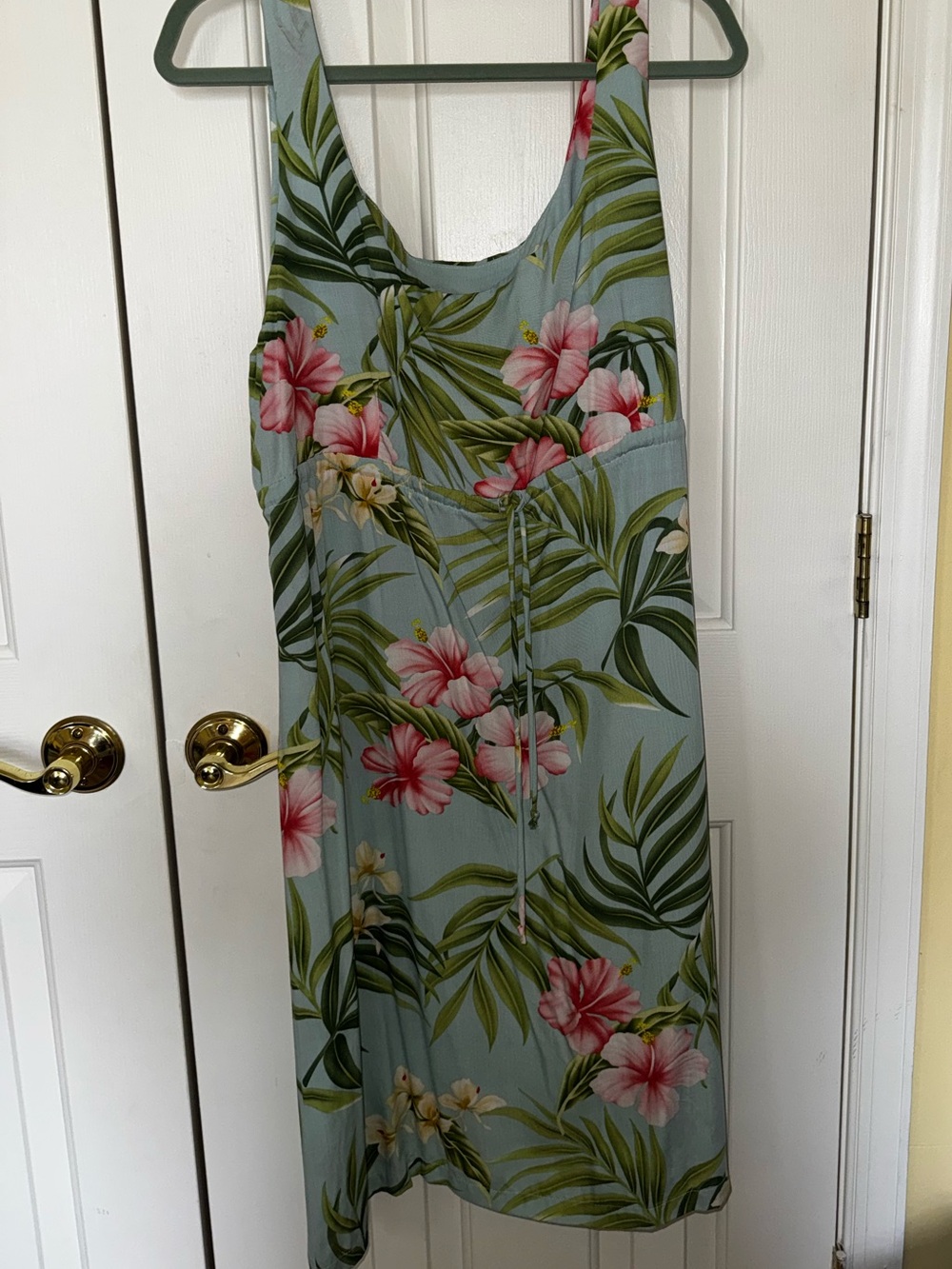 Tropical Seafoam Green Maxi Dress with Pink Floral Print